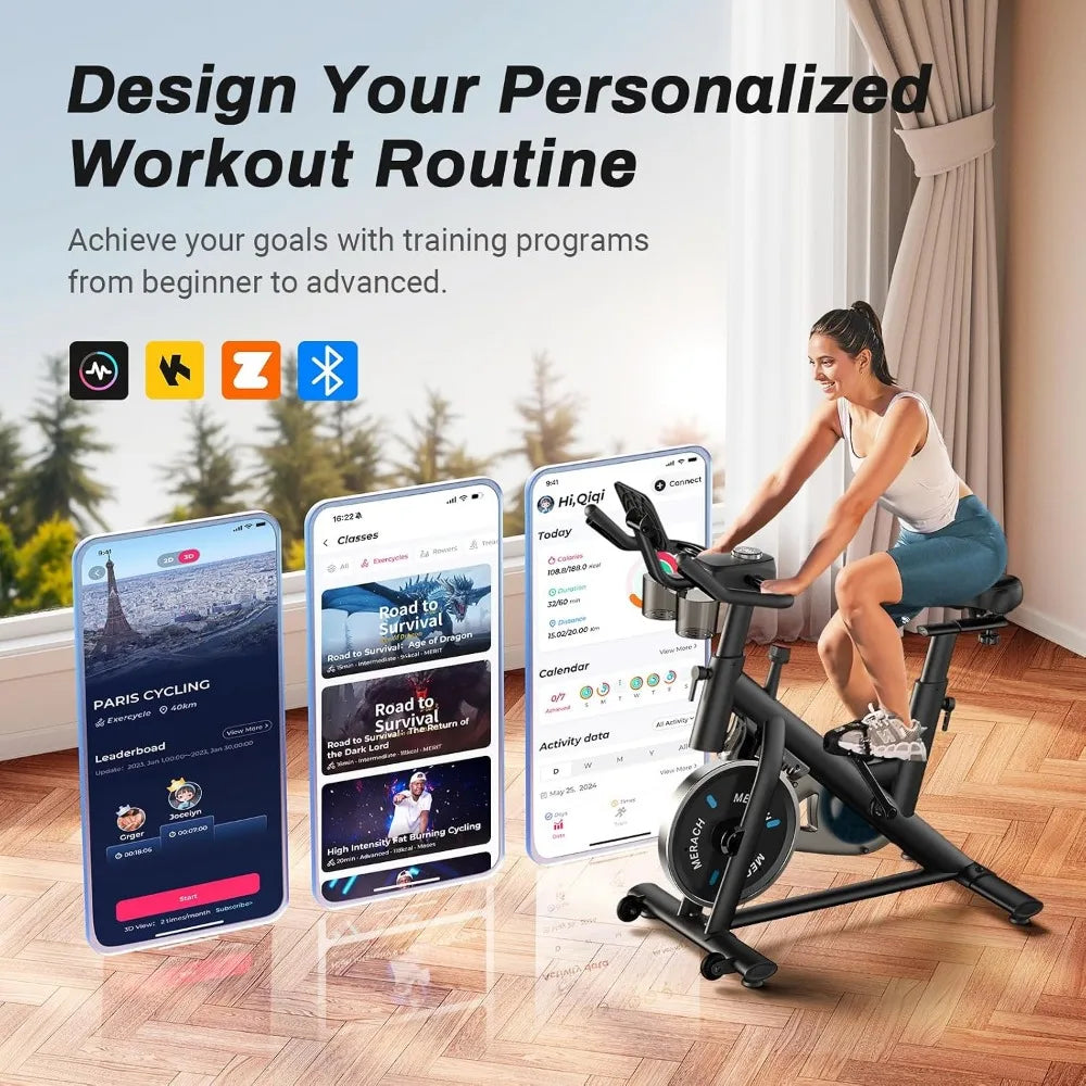 Magnetic Friction Exercise Bike with Brake Pad, App, and Tablet Mount for Low Noise Indoor Cycling and Weight Loss