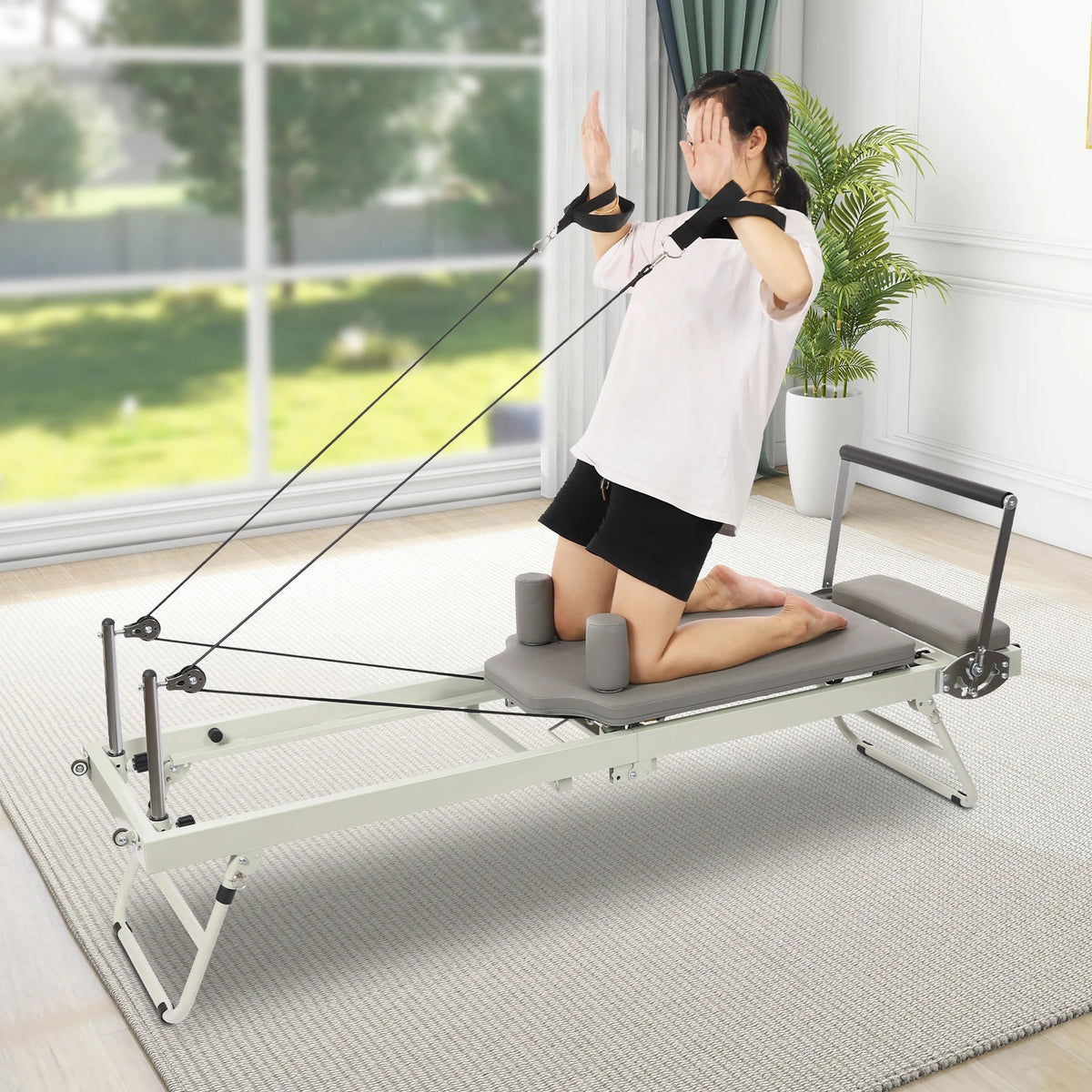 Foldable Pilates Reformer Machine for Portable Full Body Fitness Training