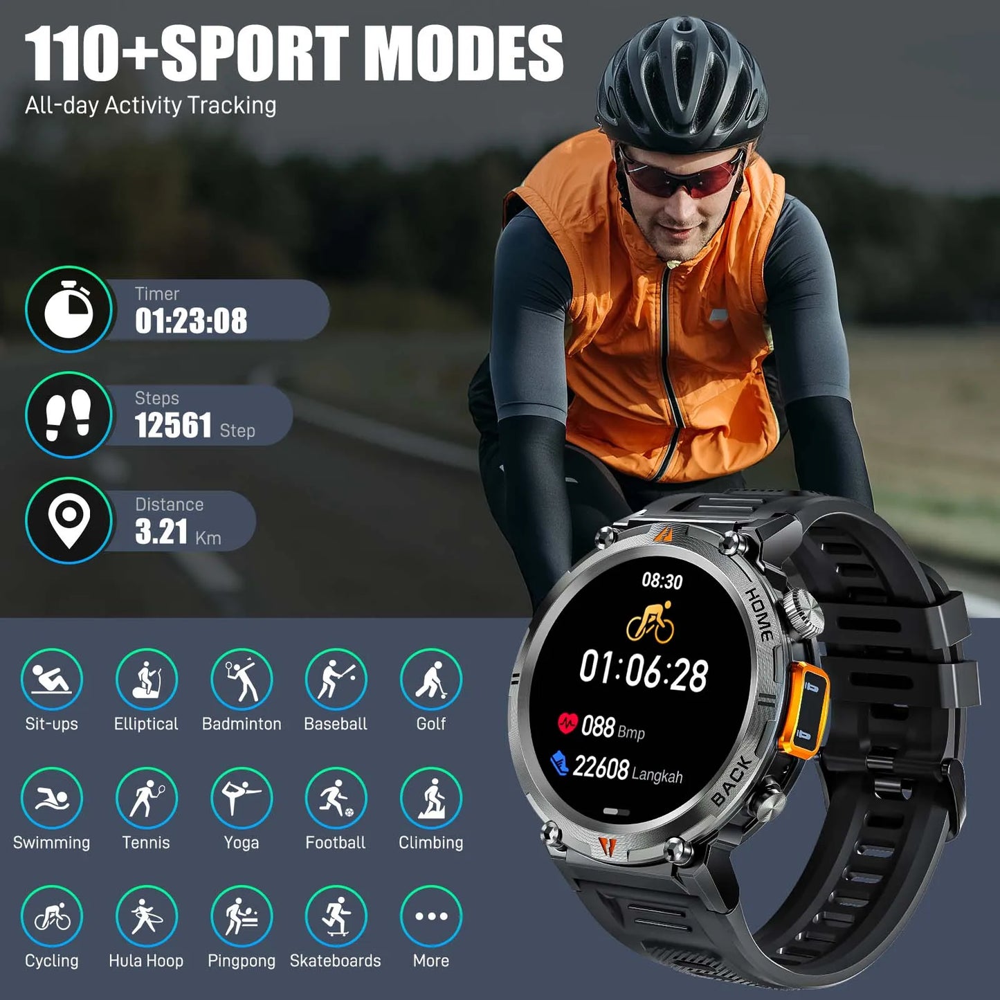 EIGIIS KE3 Bluetooth Call Smartwatch For Men With Health Monitor Flashlight