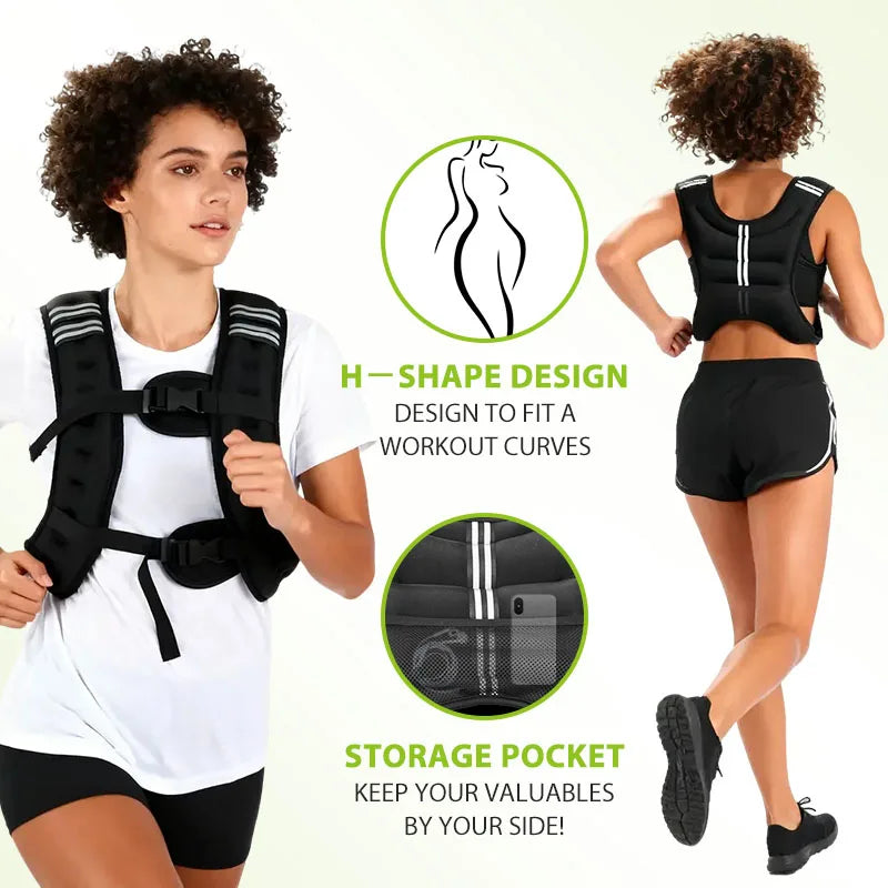 Weighted Vest With Reflective Stripe And Pocket For Fitness Training