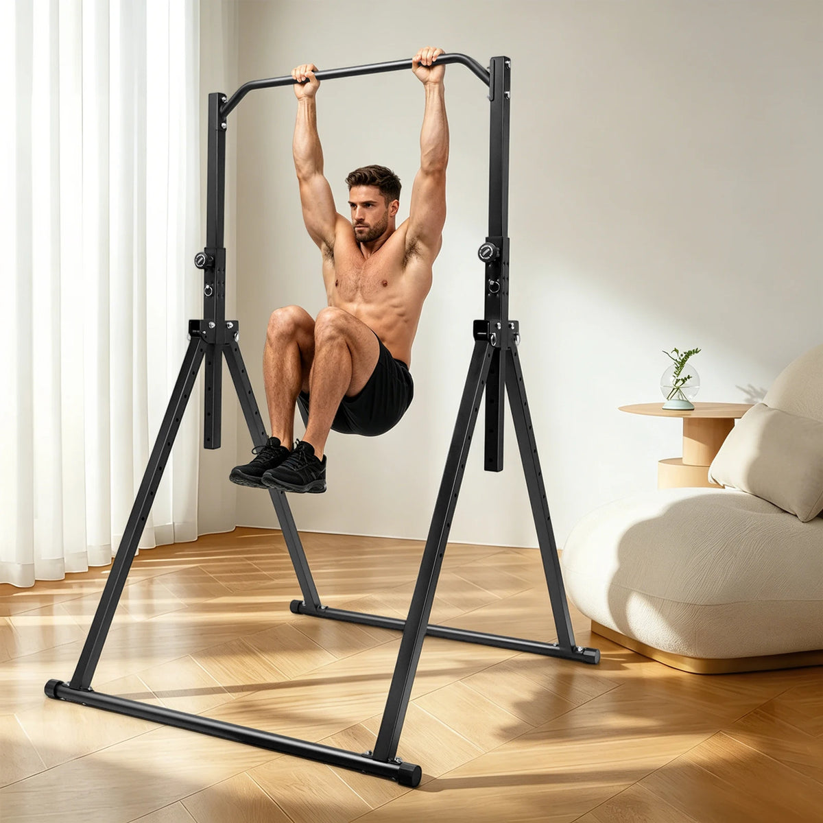 Triangular Power Tower Pull Up Station for Strength Training
