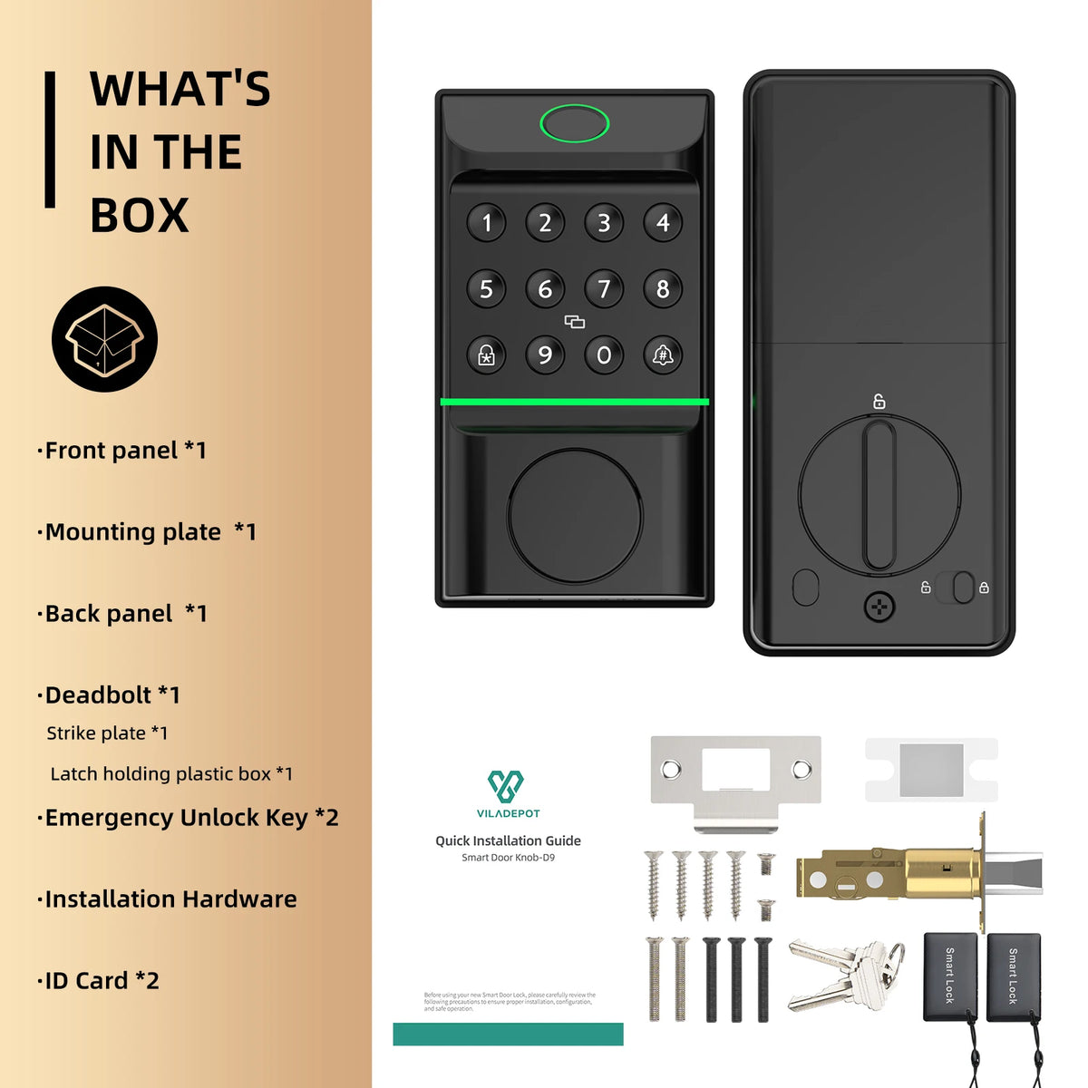 Viladepot Smart Lock Fingerprint Door Lock, App Control, Passcode Unlock ,Electronic Touchscreen, Keypad Smart Door Handel