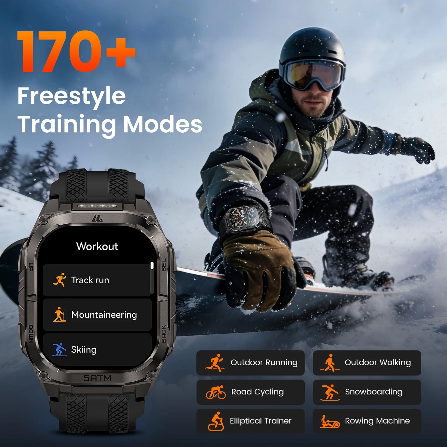 KOSPET Tank M4C Rugged Smartwatch GPS Flashlight 5ATM Waterproof