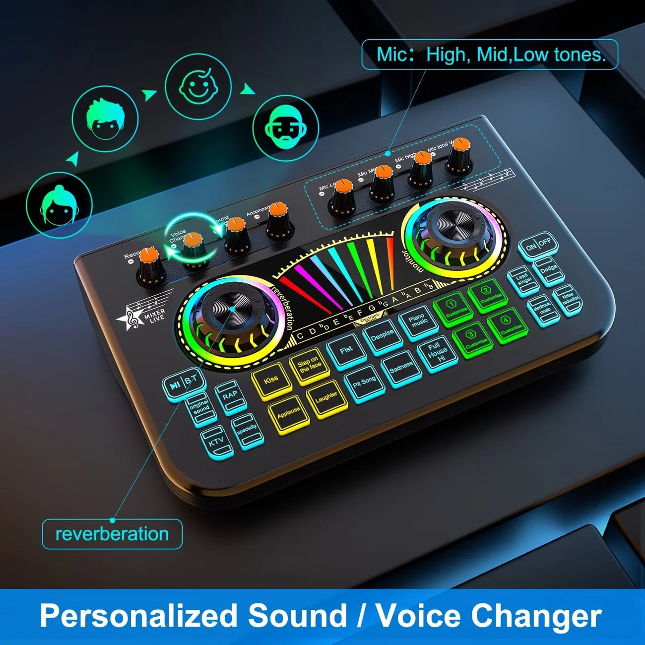 Tenlamp Mic Mixer Set Podcast Influencer KOL Singing Gaming DJ Mixing Station Controller Equipment Studio Recording Electronic Music Mixer Power Karaoke Machine Available Dynamic Condenser Wireless Microphone Portable Microfo