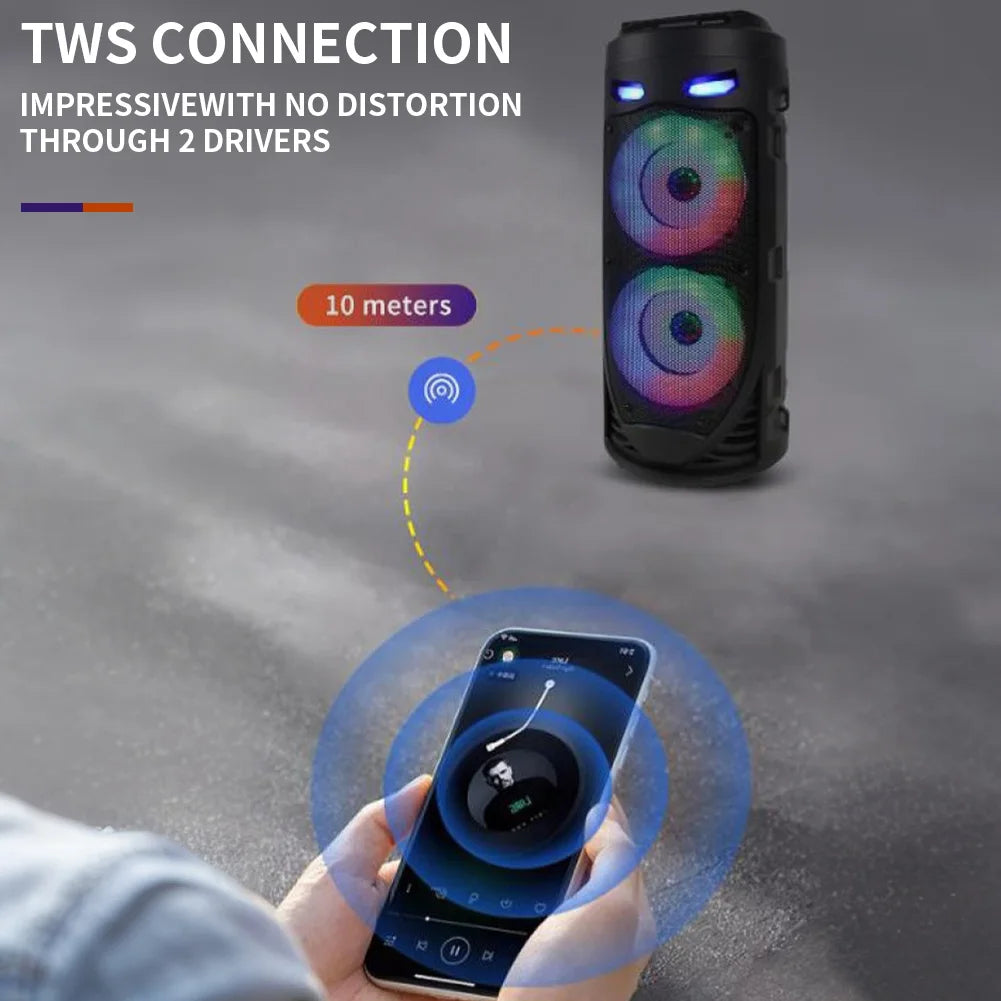 Portable Bluetooth Speaker With Dual Subwoofers And Lights