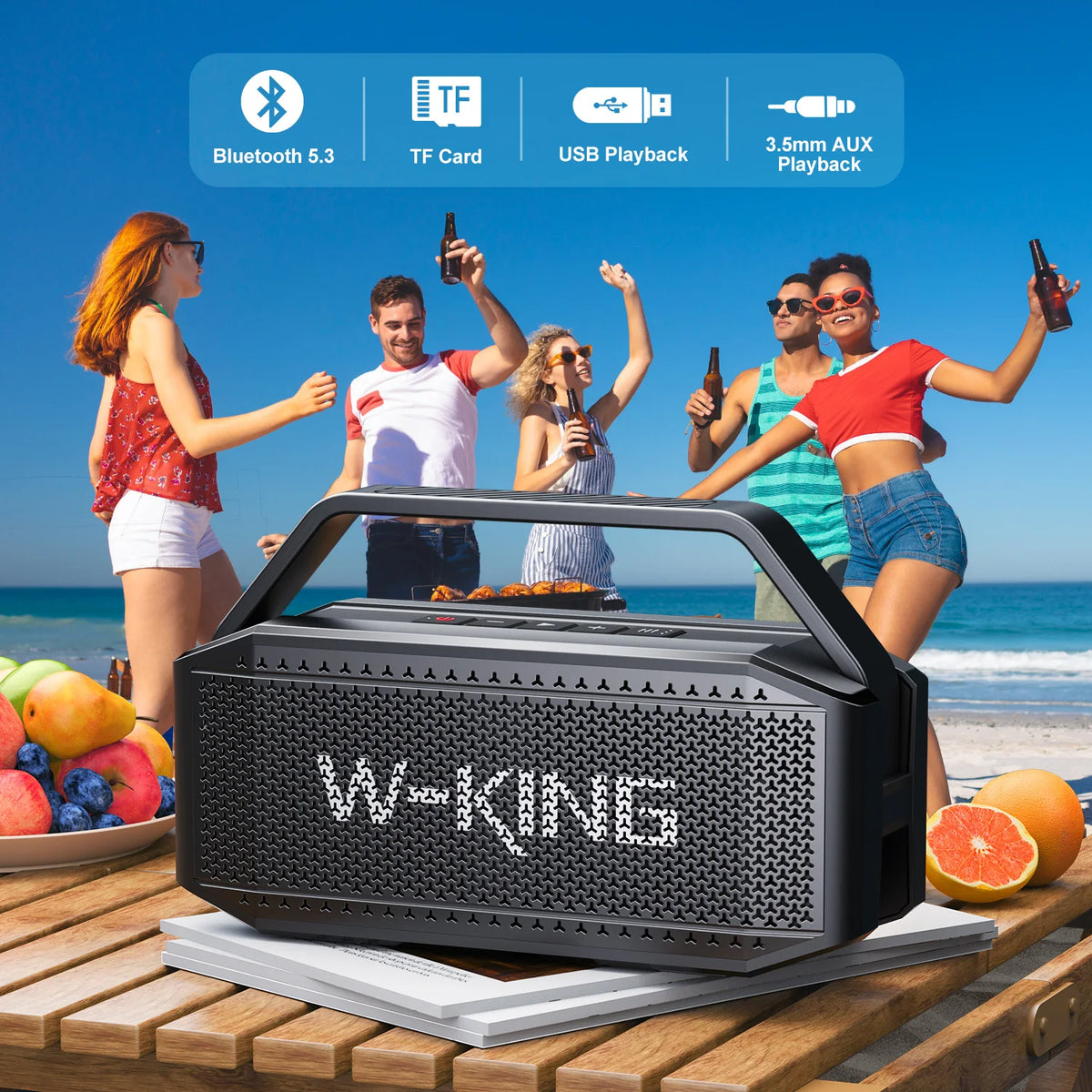 W-KING D9-1 Deep Bass Bluetooth Speaker, IPX6 Portable Waterproof, Wireless with Subwoofer