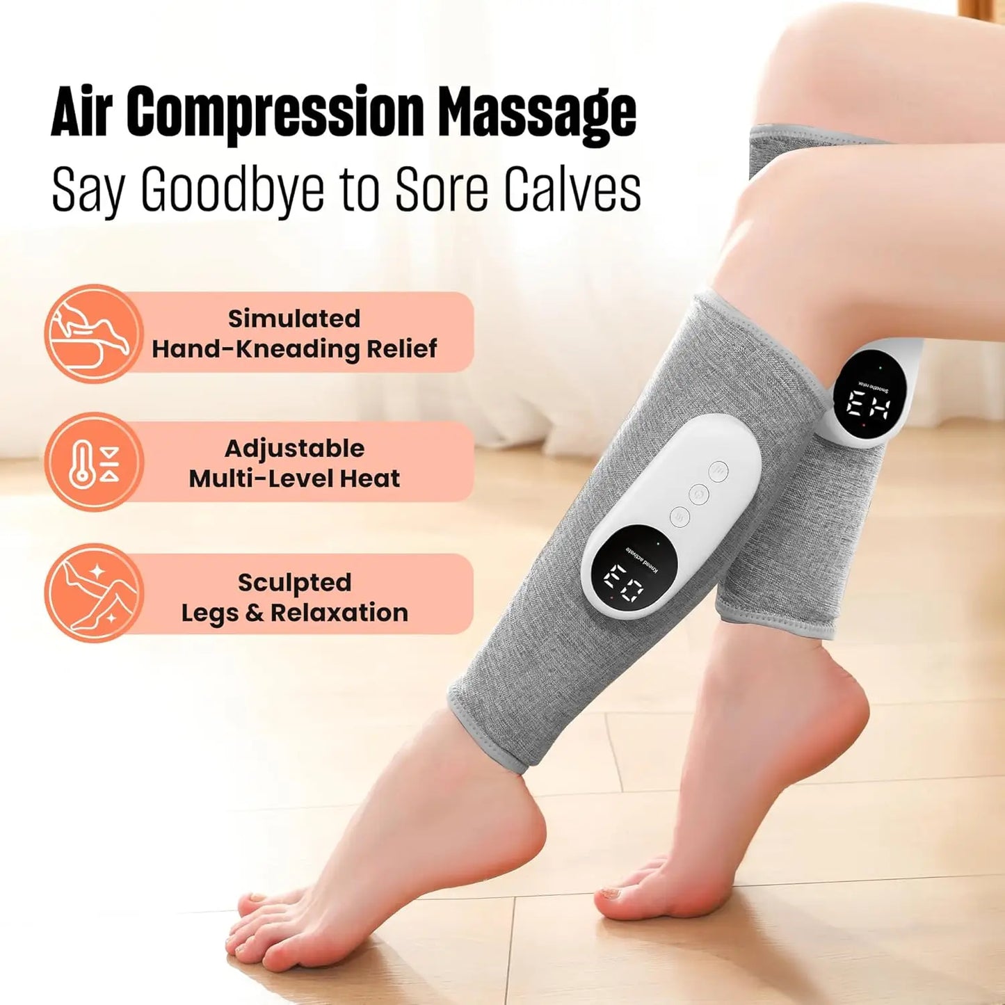 Leg Massager with Heat and Compression, Calf Massager for Circulation and Pain with 3 Intensities, 3 Modes Muscle Recovery