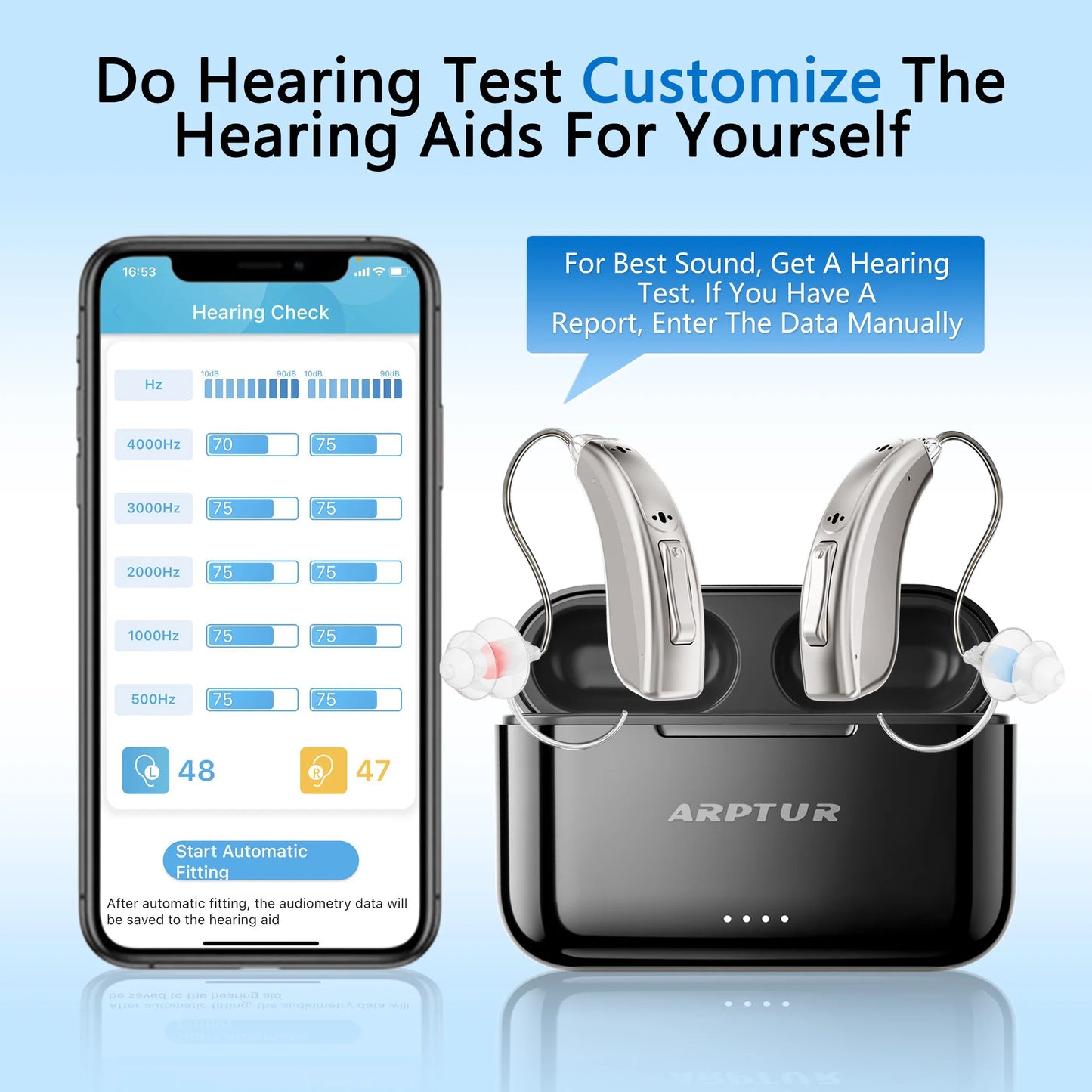 Hearing Aids for Seniors for Rechargeable Noise Cancelling APP Control Self-Fitting Wireless Music Stream Hand-free 1 Year