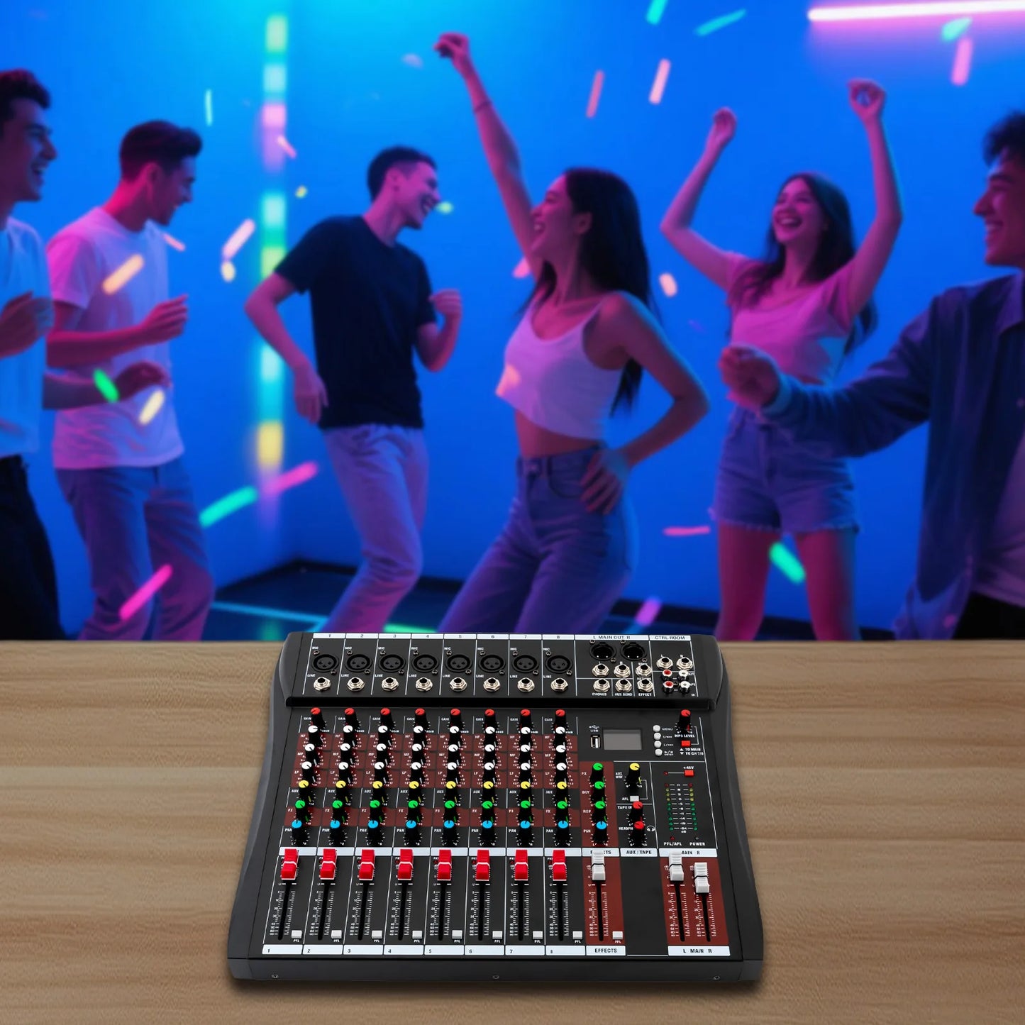 Multifunctional Mixer，Professional 8-Way Microphone Input，3-Band Equalizer Vocal Adjustment，Bluetooth High Compatibility Mixer