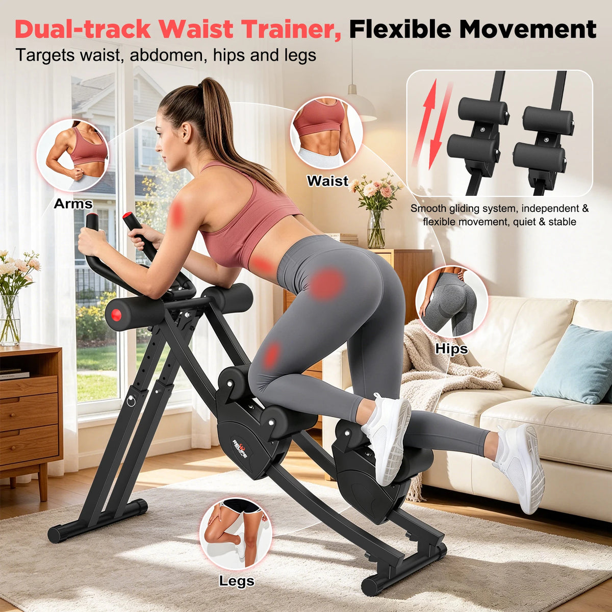 Foldable Dual Track Ab Machine With Adjustable Resistance LCD Display
