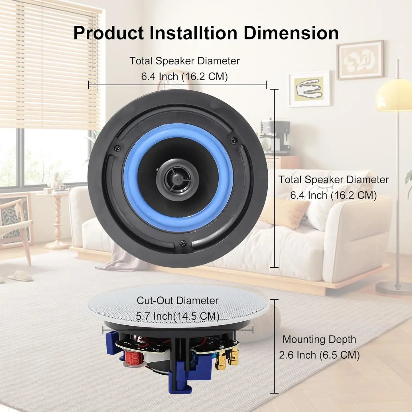 Herdio 4 " 320 Watts 2-Way Bluetooth Ceiling Speakers For Home Theater System Living Room Flush Mount Subwoofer 4 Speaker