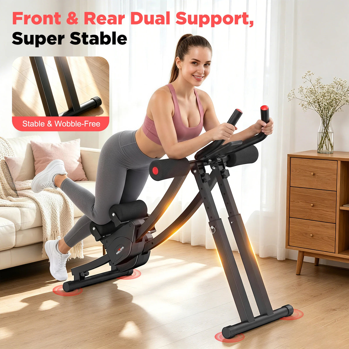 Foldable Dual Track Ab Machine With Adjustable Resistance LCD Display