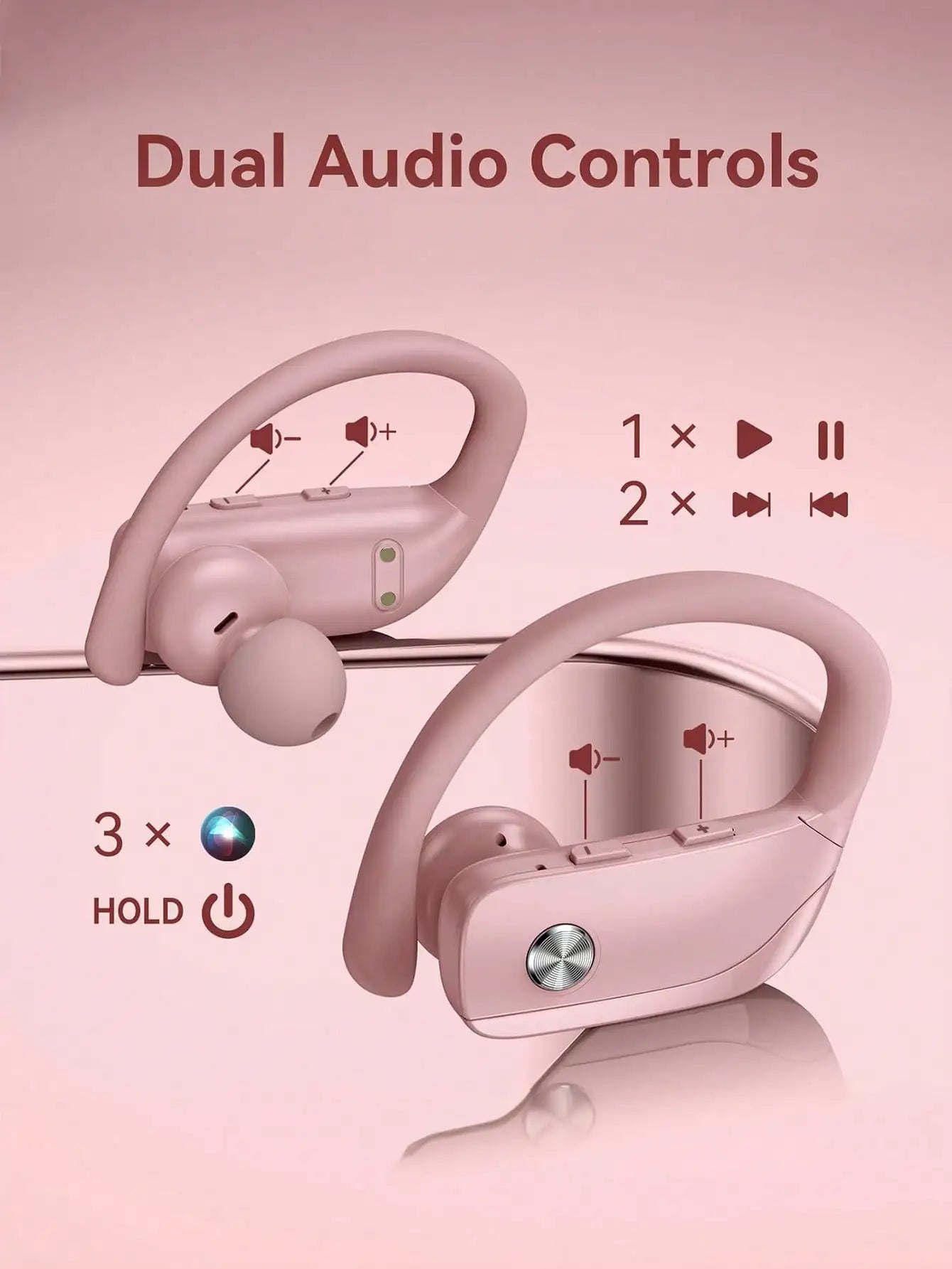 T16 Bluetooth 5.0 Ear-Hook Sports Earphones, IPX5 Waterproof ABS Earbuds, Wireless Charging Case, Dual LED Display, 48H Playtime Voice Control for Fitness Travel Commute