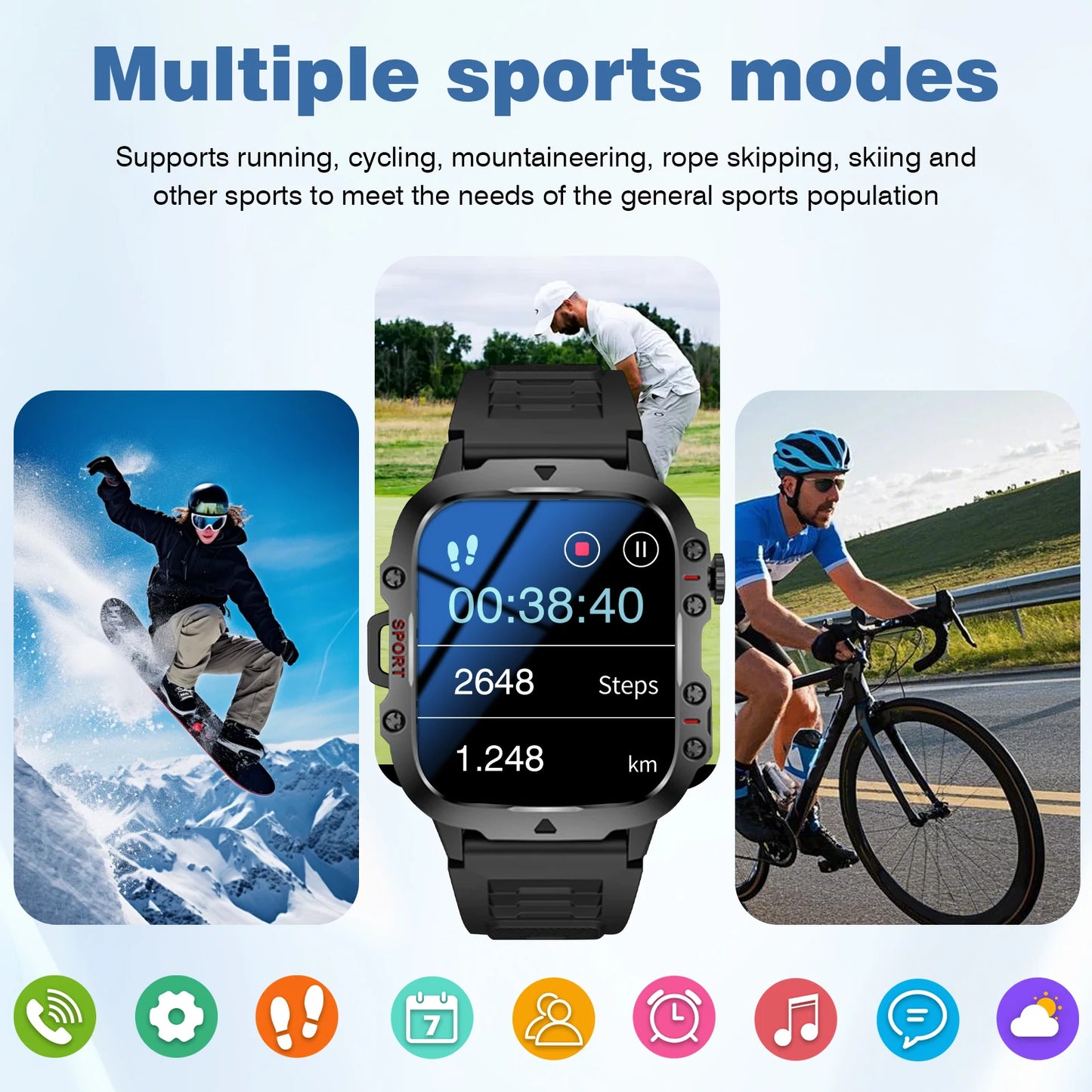Smartwatch Men Flashlight Waterproof Outdoor Sport Tracker HD Bluetooth Call Smart Watch