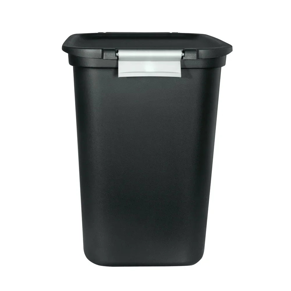 Locking Lid Trash Can 7.7 Gallon Plastic Waste Container with Carry Handle and Bag Retainers Perfect Kitchen and Bathroom