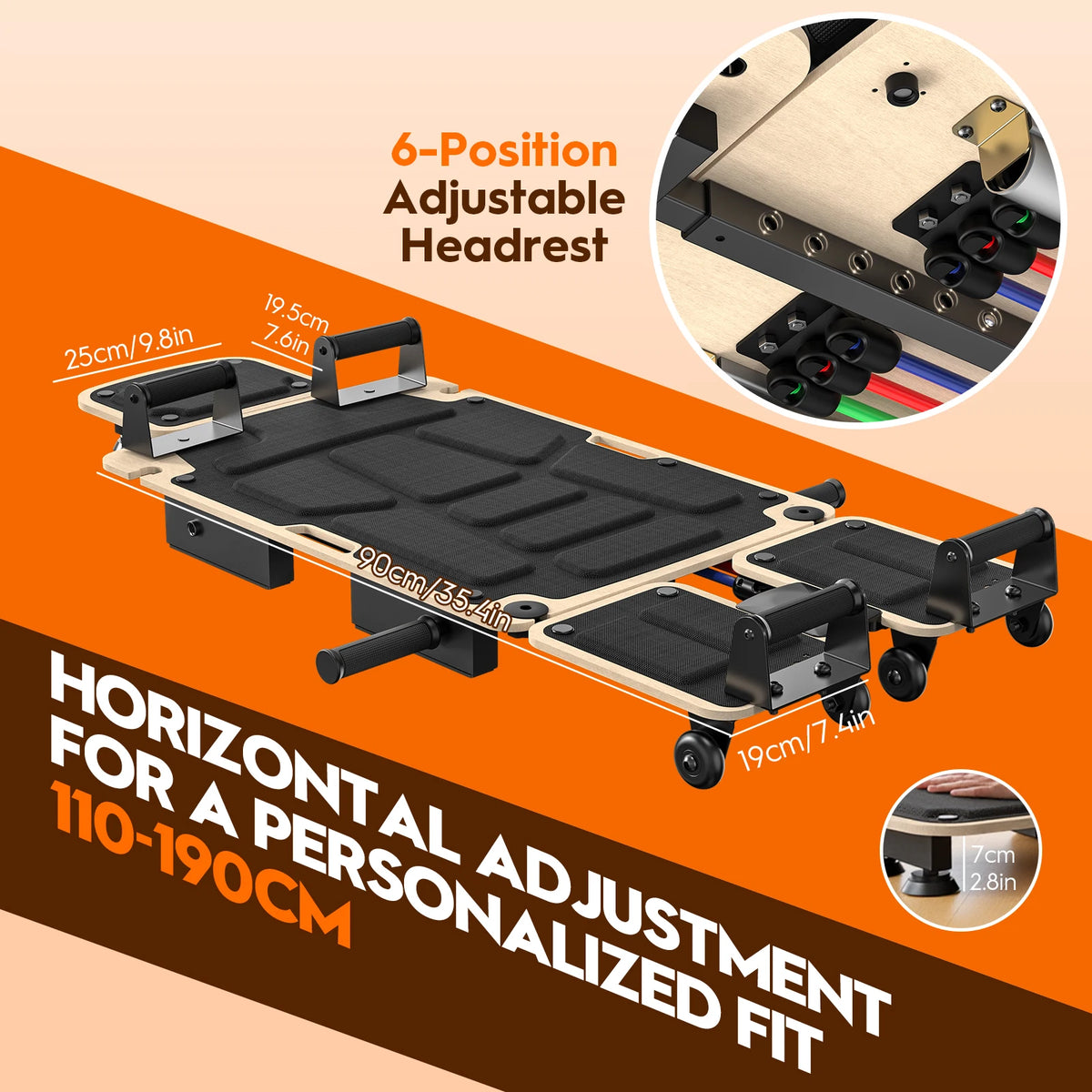 Pilates Reformer Board with Dual Foot Pads and Adjustable Headrest
