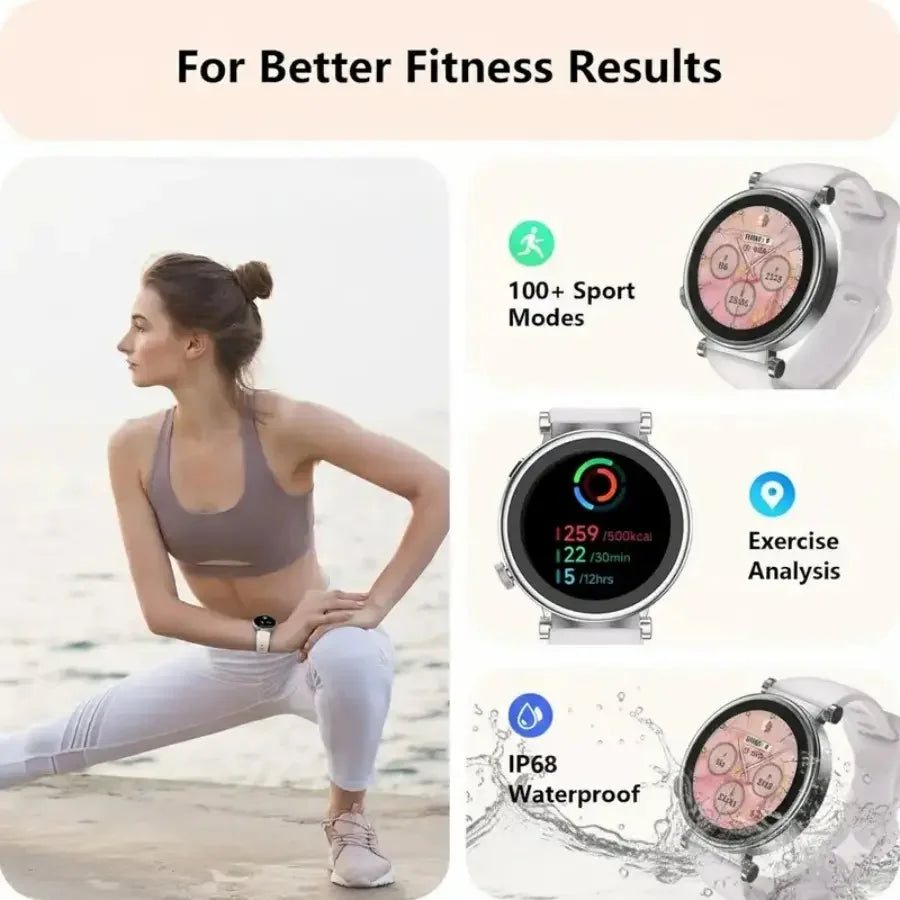 Smart Watch for Women, Fitness Tracker & Activity Tracker with Bluetooth Calls (Answer/Make), 1.8" HD/AMOLED Smartwatch for iOS/Android, 100+ Sport Modes, IP67 Waterproof, Heart Rate/SpO2/Sleep Monitor, 7 Bands
