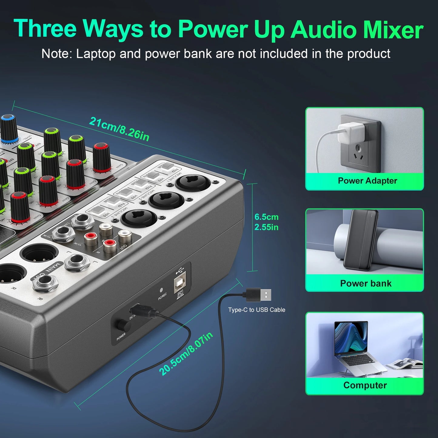Aveek Professional Audio Mixer,Sound Board Mixing Console with 5Channel Digital USB Bluetooth Echo Delay Effect,Input 48V Stereo