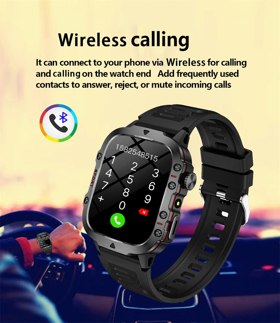 Outdoor Men'S Smart Watch, HD Full Touch Screen Display Wireless Call/Answer Phone Watch,LED Lighting,Multiple Sports Modes ,Outdoor Information Reminder ,Weather Display ,Music Control, Suitable for Iphone & Android,Perfect