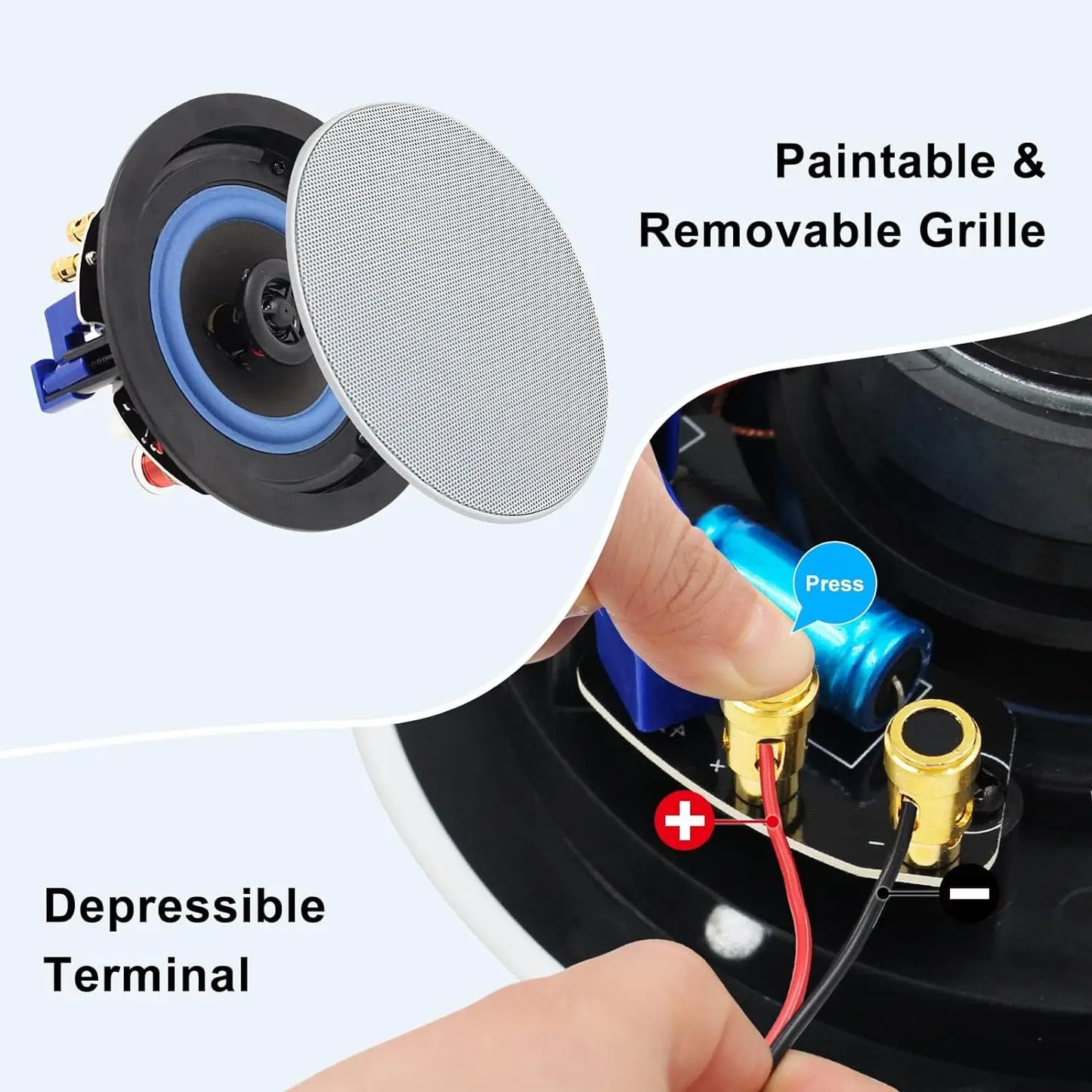 Herdio 4 " 320 Watts 2-Way Bluetooth Ceiling Speakers For Home Theater System Living Room Flush Mount Subwoofer 4 Speaker