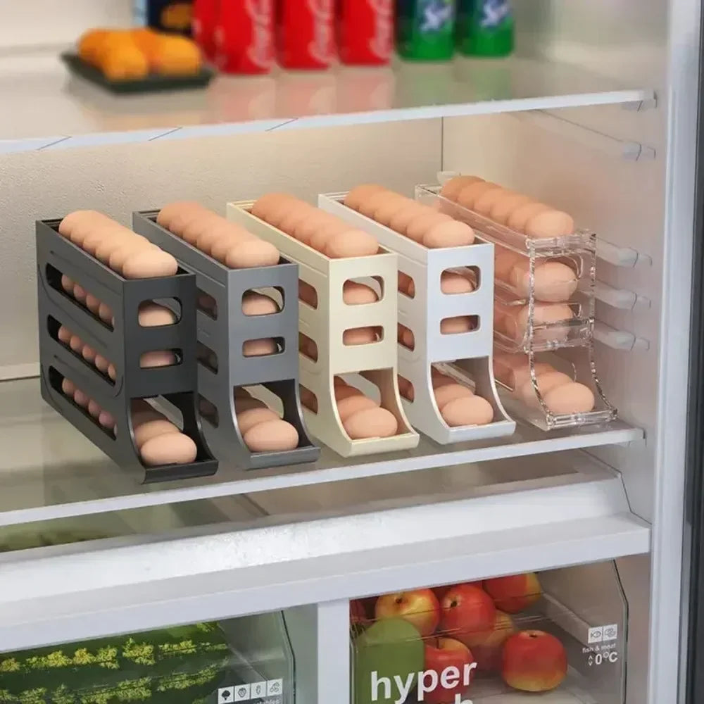 4 Layer Automatic Rolling Egg Dispenser Refrigerator Storage Box Fridge Organizer Rack for Kitchen