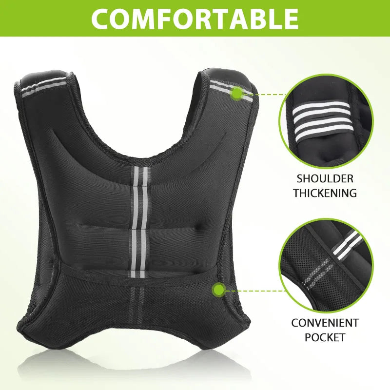 Weighted Vest With Reflective Stripe And Pocket For Fitness Training