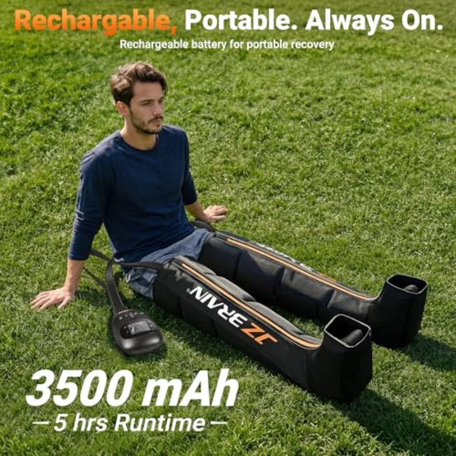Athletes' leg compression massager for circulation recovery: cordless air compression boots with 6 modes, 8 intensity levels, m