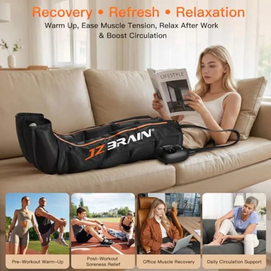 Athletes' leg compression massager for circulation recovery: cordless air compression boots with 6 modes, 8 intensity levels, m