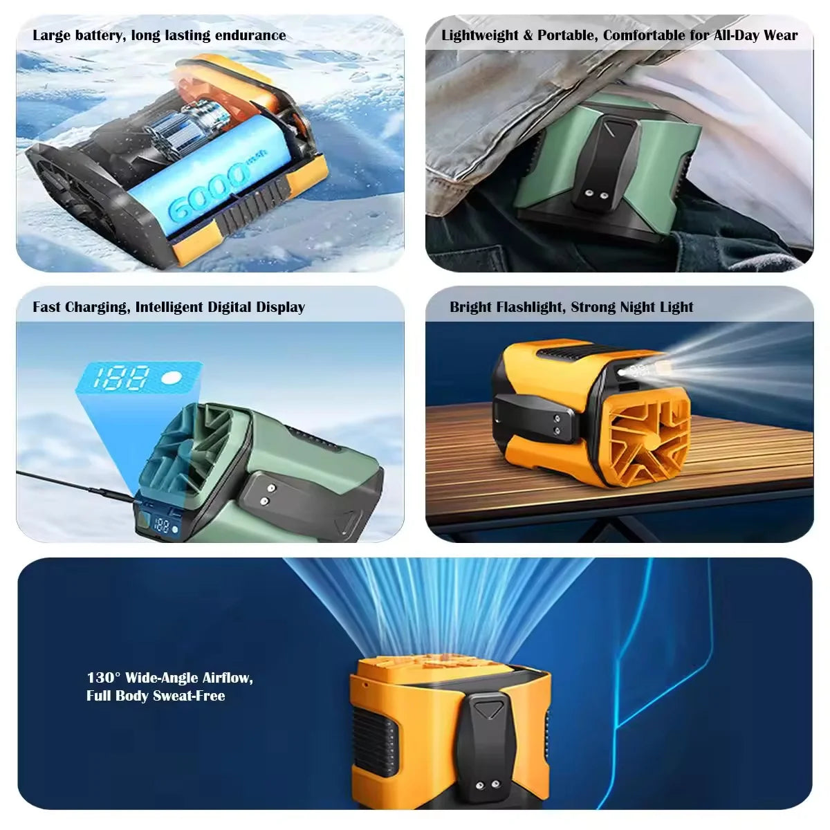 Portable Waist Fan With Strong Airflow For Travel And Camping
