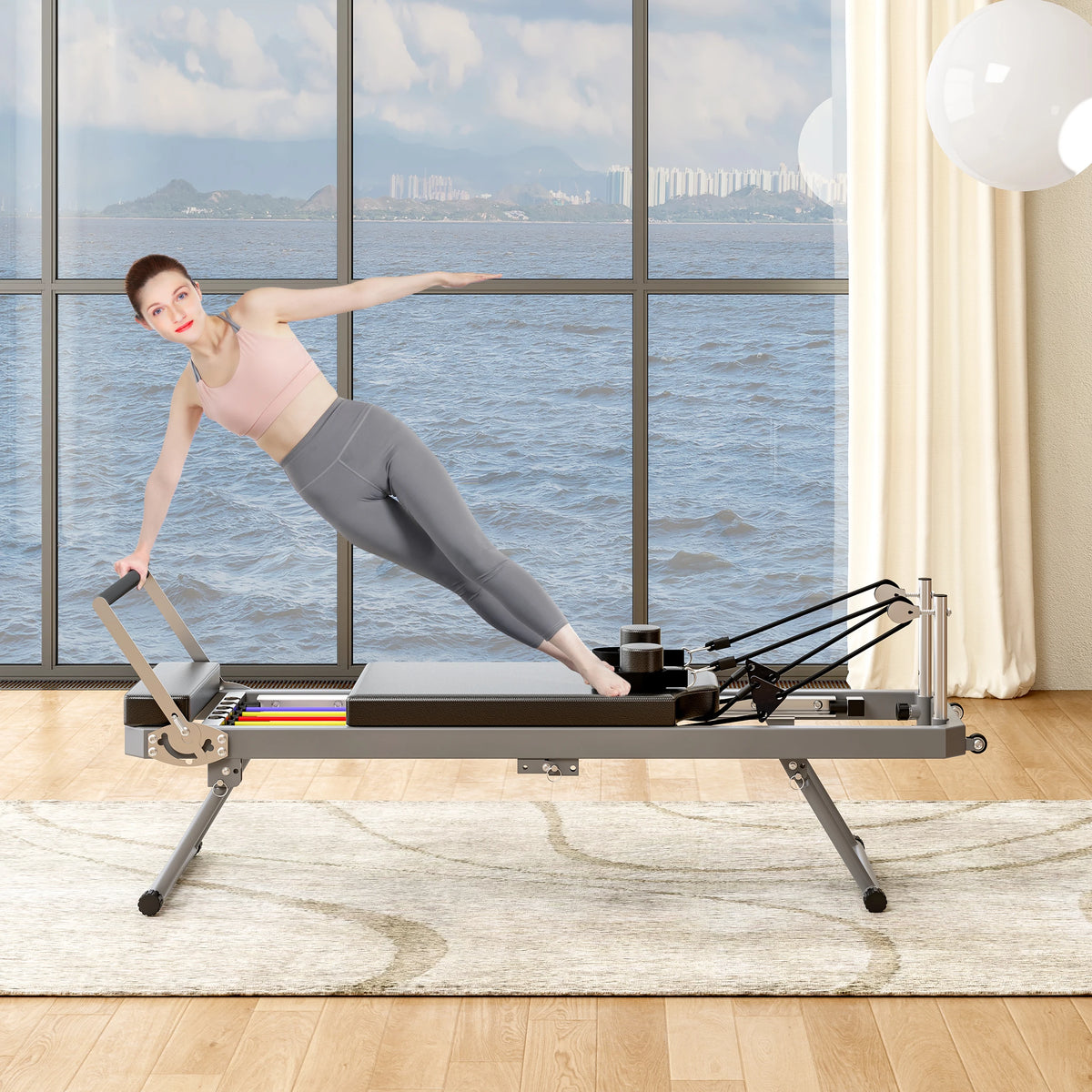 Pilates Reformer With Aerobic Rebounder For Strength Training At Home