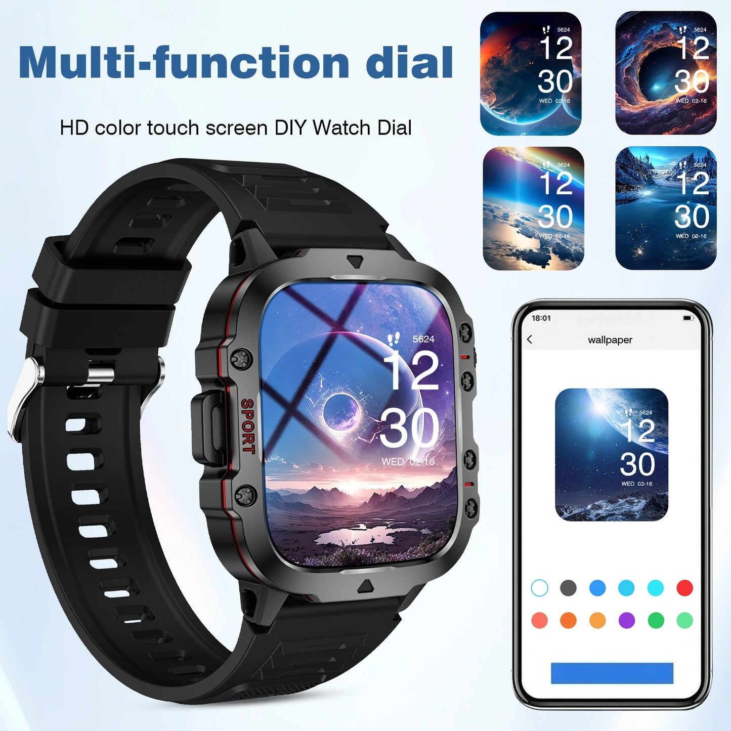 Smartwatch Men Flashlight Waterproof Outdoor Sport Tracker HD Bluetooth Call Smart Watch