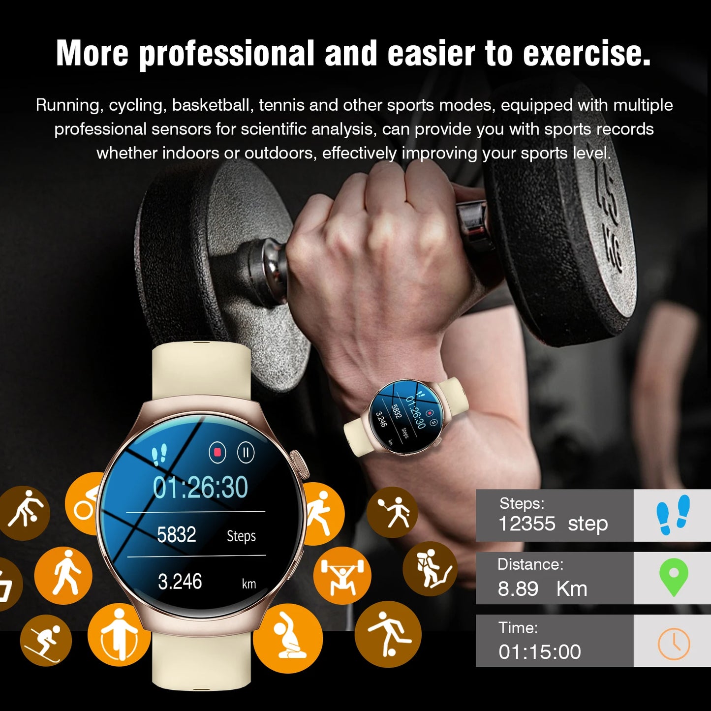 2025 New For Android and ios Smart Watch Men AMOLED Screen GPS Motion trajectory  Bluetooth Calls Smart Watch
