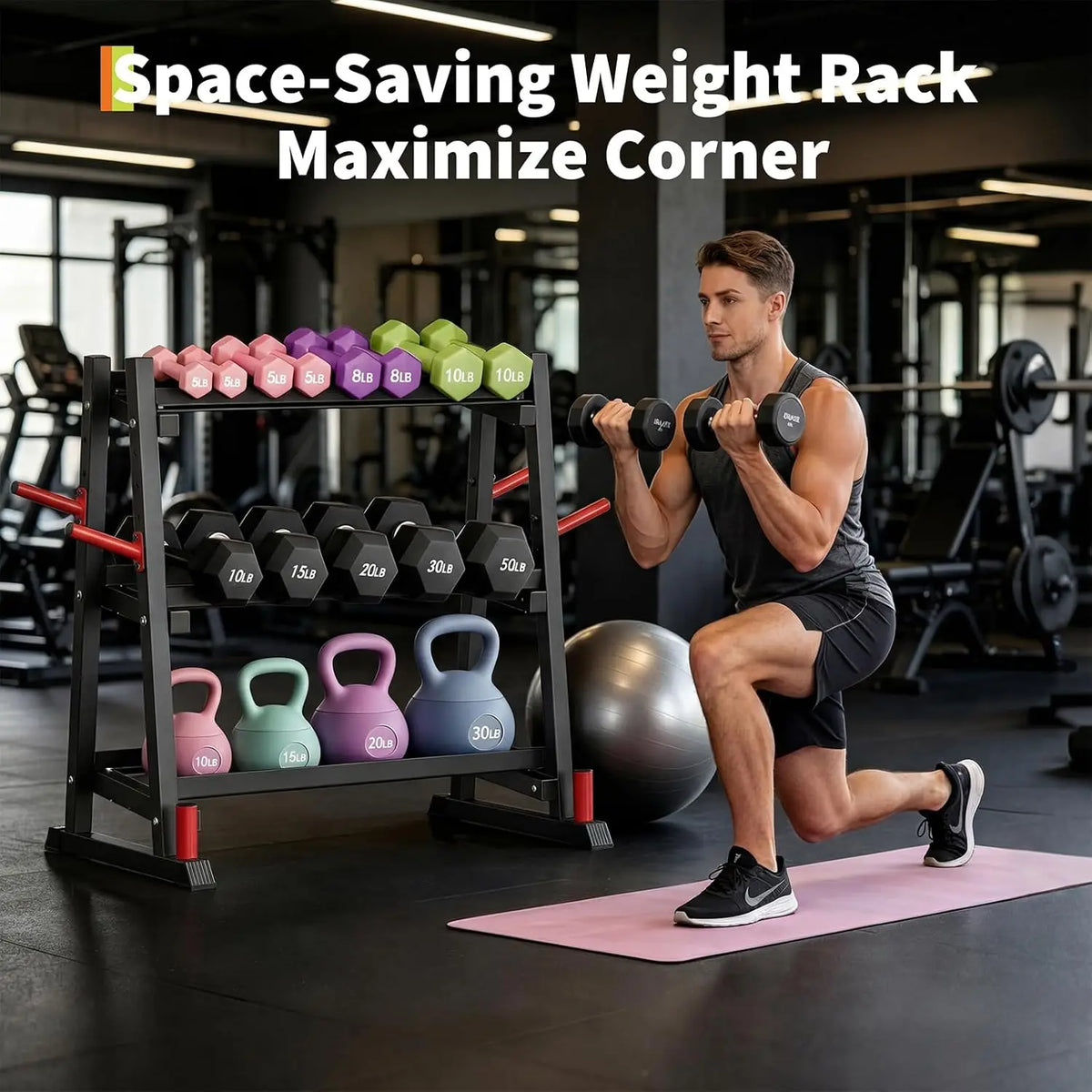 Adjustable Three Tier Heavy Duty Dumbbell Rack for Home Fitness