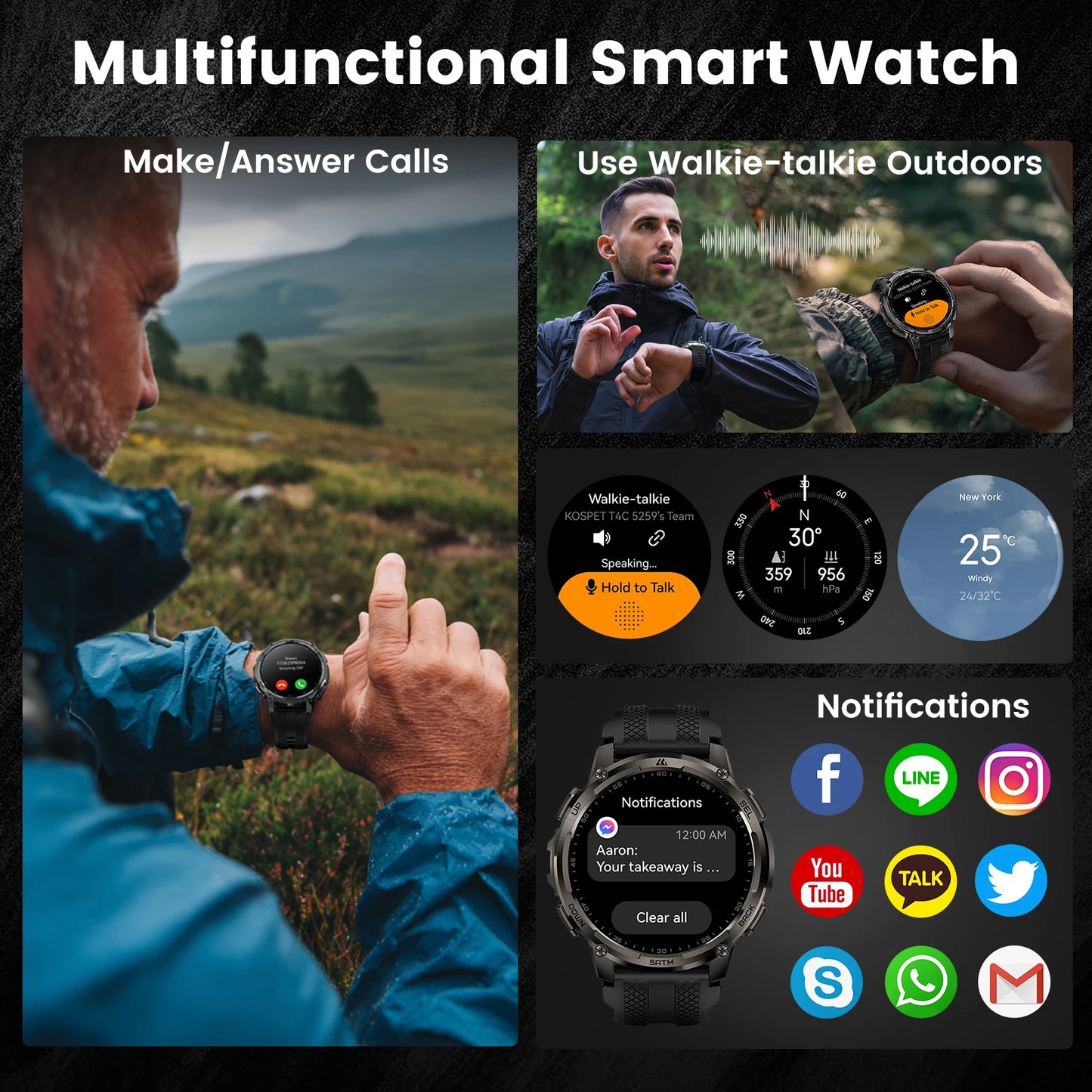 KOSPET Tank T4C Smartwatch Rugged Outdoor GPS Fitness Tracker