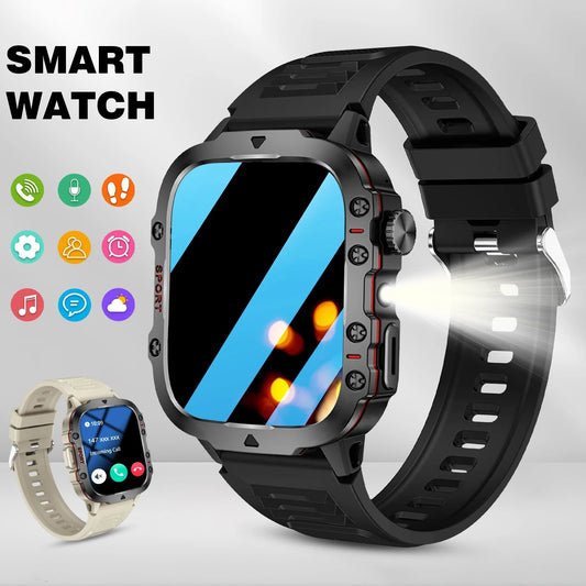 Smartwatch Men Flashlight Waterproof Outdoor Sport Tracker HD Bluetooth Call Smart Watch
