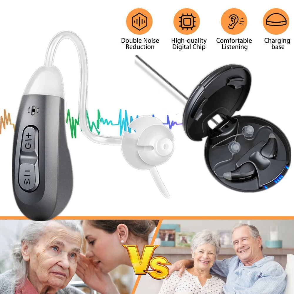JINGHAO Digital Hearing Loss Aids, Rechargeable, Invisible BTE.  Sound Device for Elderly.