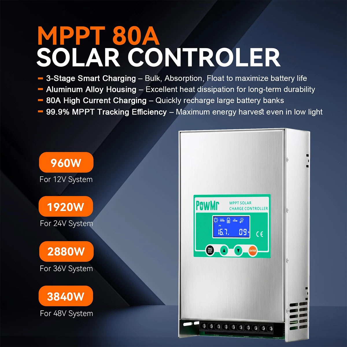 PowMr MPPT Solar Charge Controller Off Grid Battery Regulator