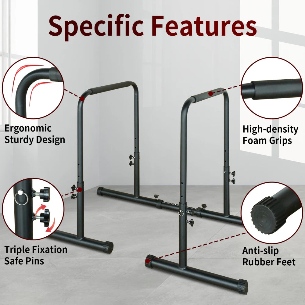 Adjustable Power Tower Dip Station with Detachable Folding Bench