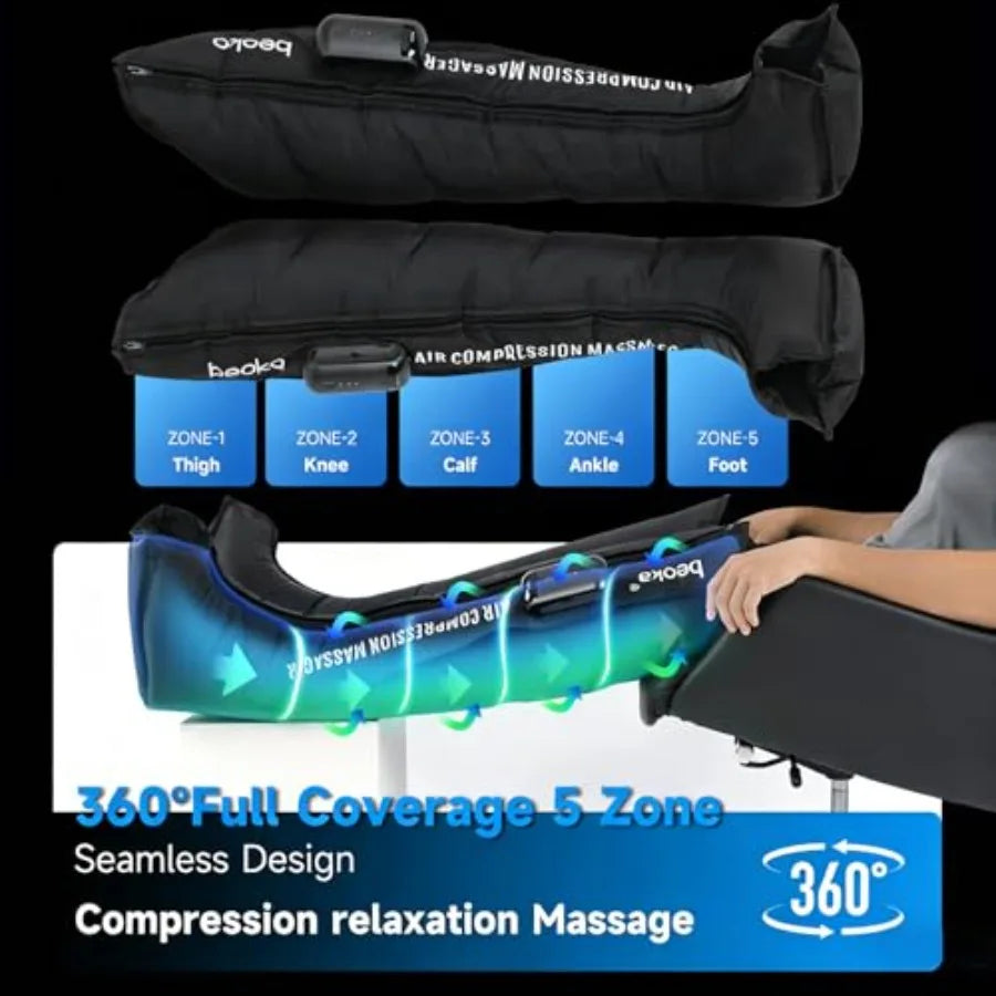 Leg Massager for Circulation and Pain Relief, Cordless Air Compression Boots in Black, Lightweight Recovery System with 3 Modes