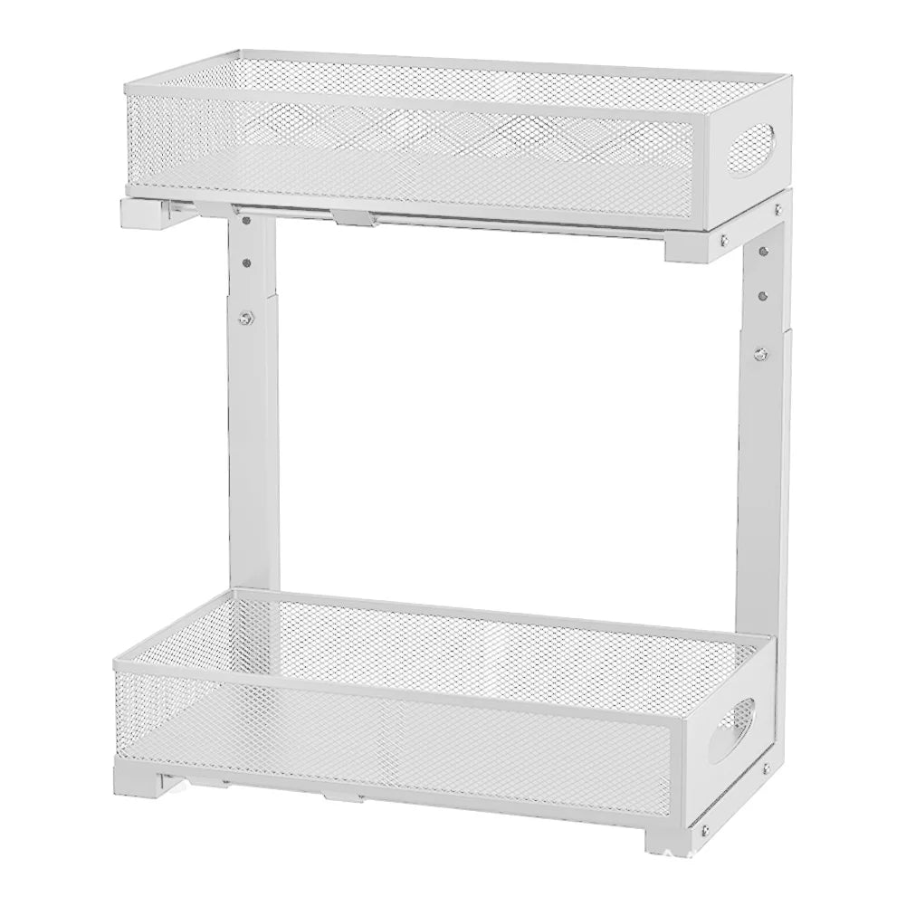 2 Tier Adjustable Height Under Sink Organizer with Sliding Drawer Pull Out Under Cabinet Kitchen Bathroom Organizer and Storage