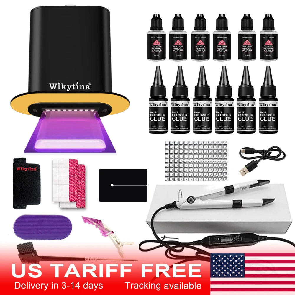 Advanced V Light Hair Extensions Kit Tape-In Extensions with High-Tech UV Machine and Glue for Quality Salon Use Seamless hair