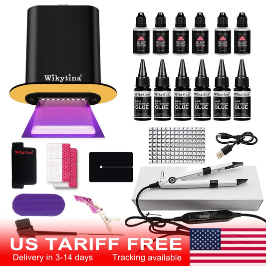 Advanced V Light Hair Extensions Kit Tape-In Extensions with High-Tech UV Machine and Glue for Quality Salon Use Seamless hair