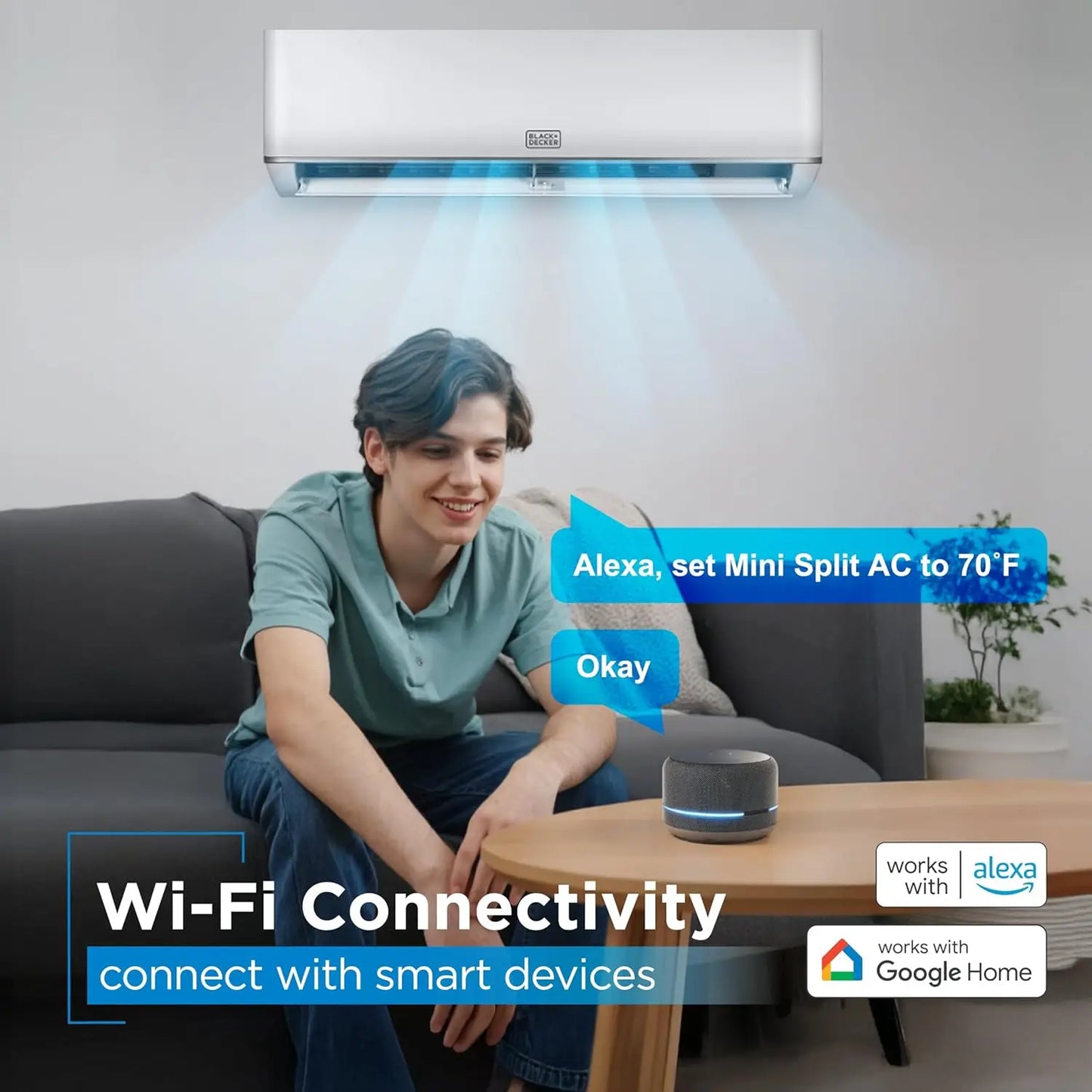 BLACK+DECKER 9,000 BTU Smart Mini Split Air Conditioner with Heat, Inverter Compressor, Wi-Fi, Voice Control, ENERGY STAR, 24 SE