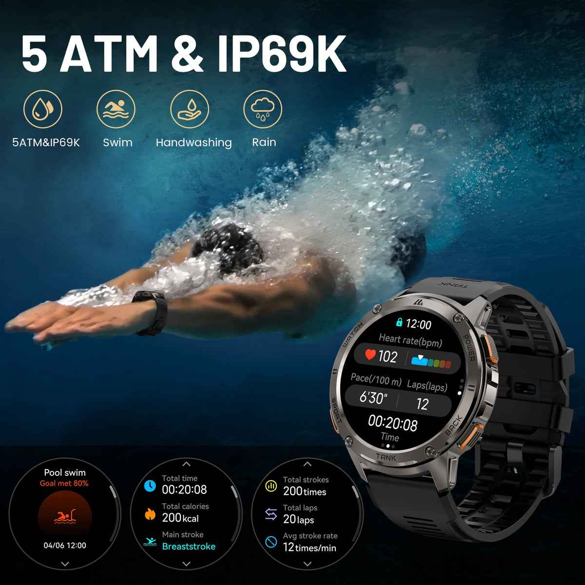 KOSPET TANK T3 Smart Watch For Men With Bluetooth Connectivity