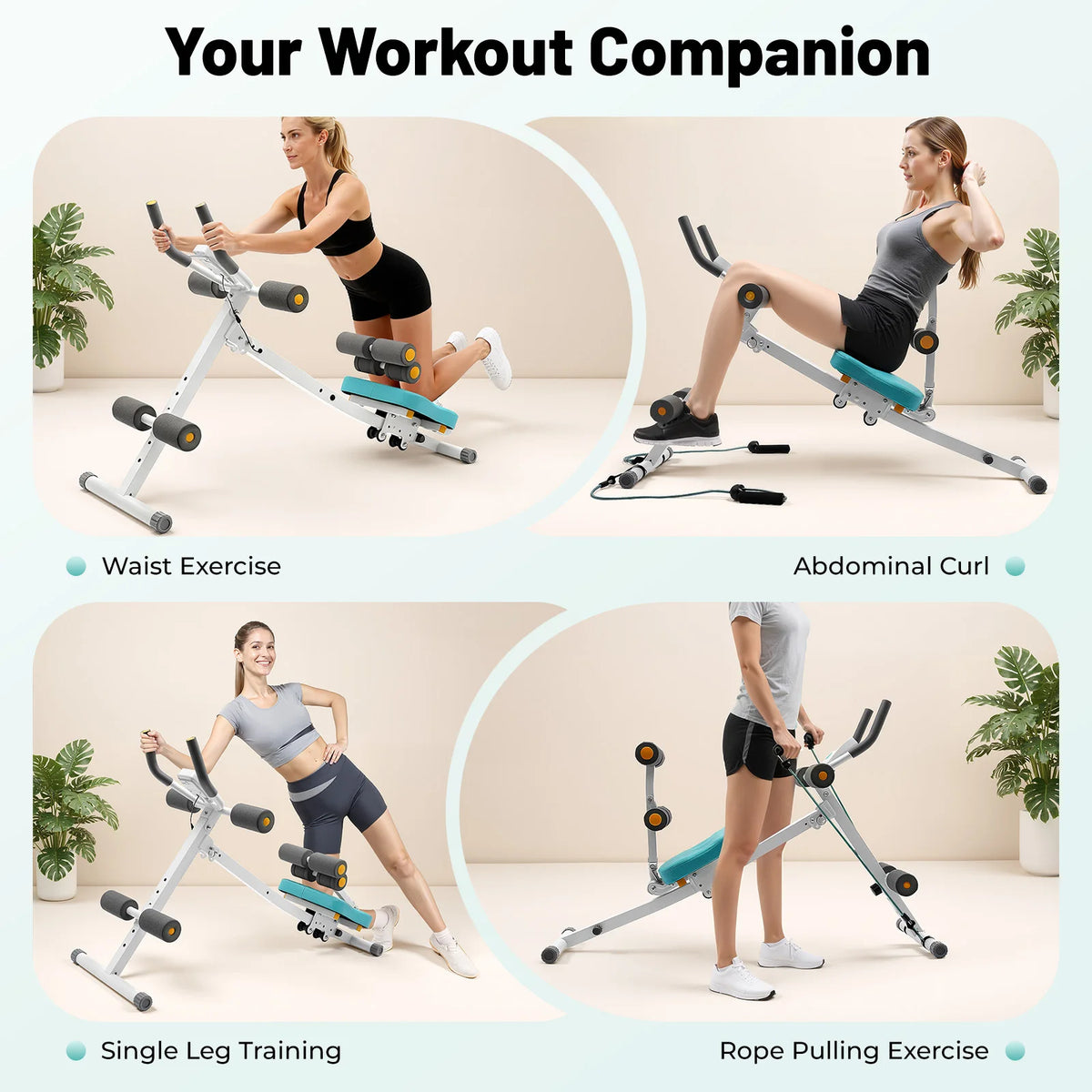 Adjustable Ab Workout Bench With Resistance Bands And LCD Display