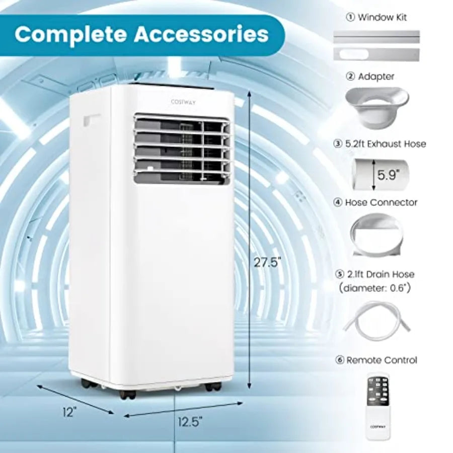 Portable air conditioner for bedroom office dorm use, ABS plastic housing, white color, 10000 BTU cooling with 3-in-1 function,