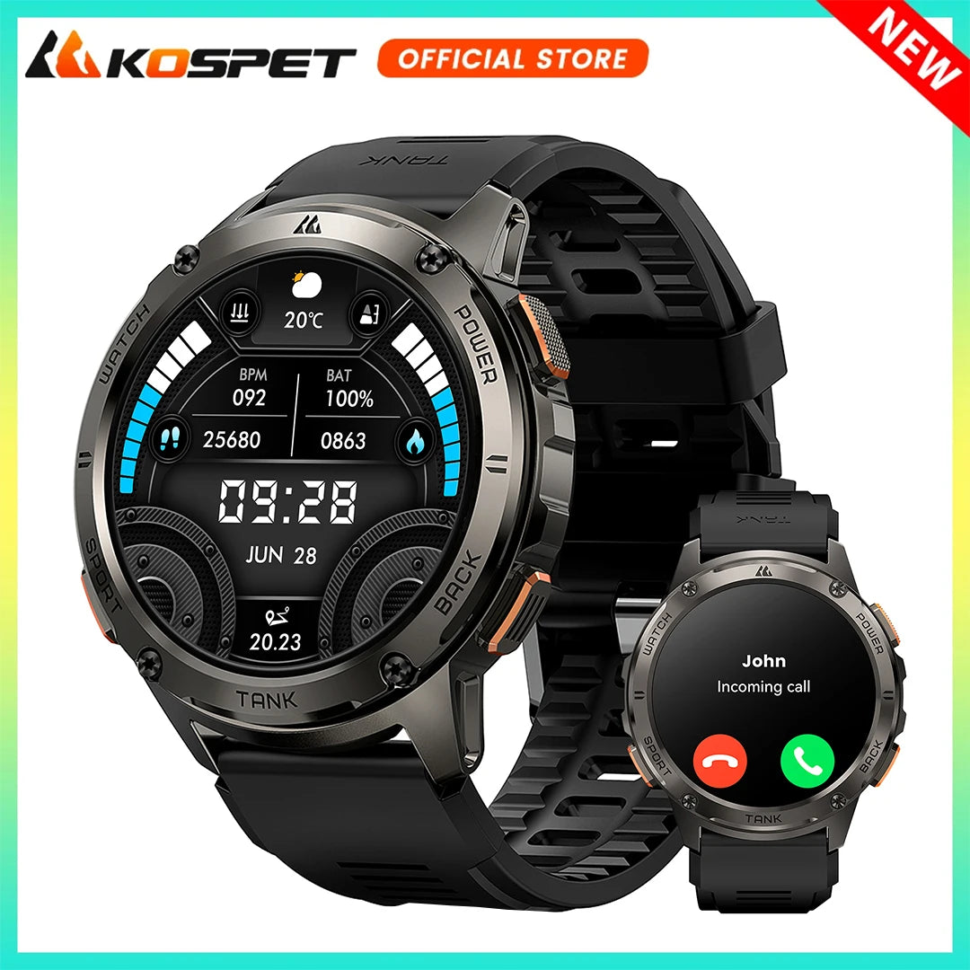 KOSPET TANK T3 Smart Watch For Men With Bluetooth Connectivity