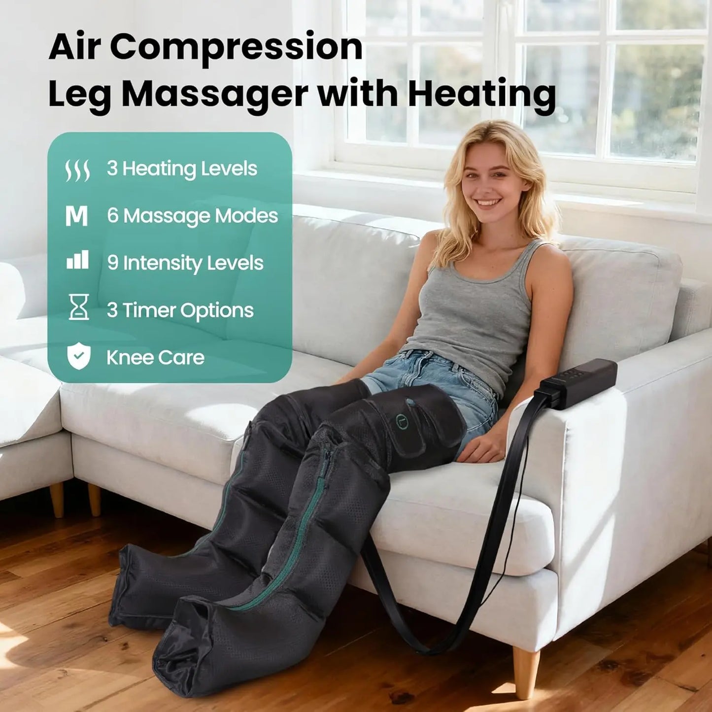 Leg Massager with Heat and Comression, Foot and Leg Massager for Circulation and Pain Relief, Air Compression Boots