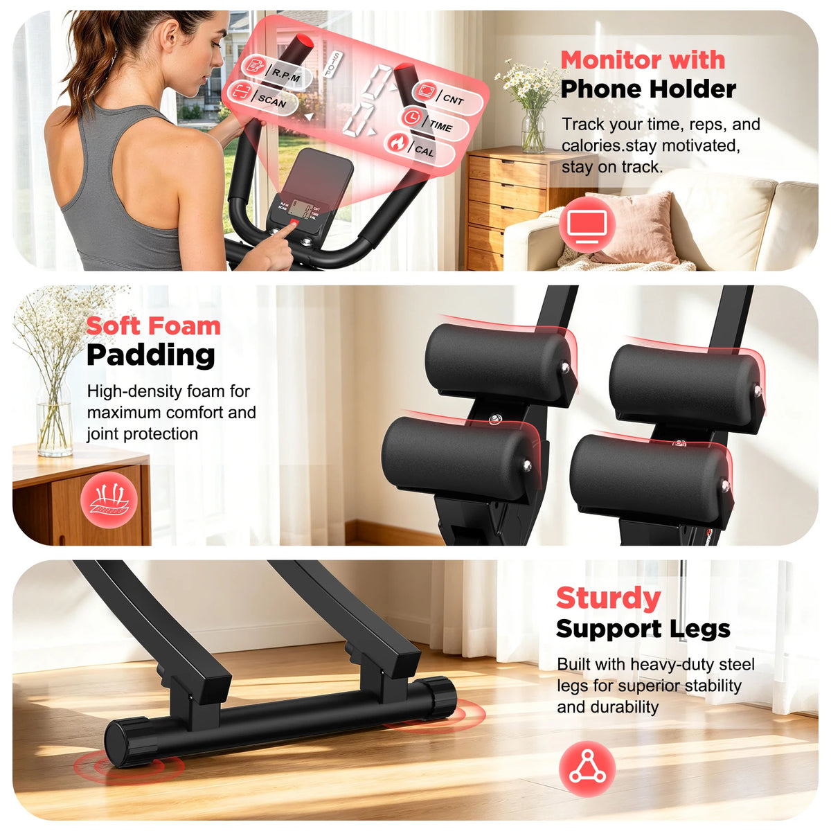 Foldable Dual Track Ab Machine With Adjustable Resistance LCD Display