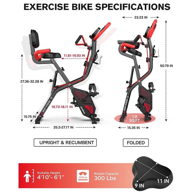 Pooboo Foldable Magnetic Upright Exercise Bike for Home Workouts